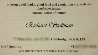 La carte de visite de Richard Stallman, exemple selon lui de "hack" (Capture d'écran)