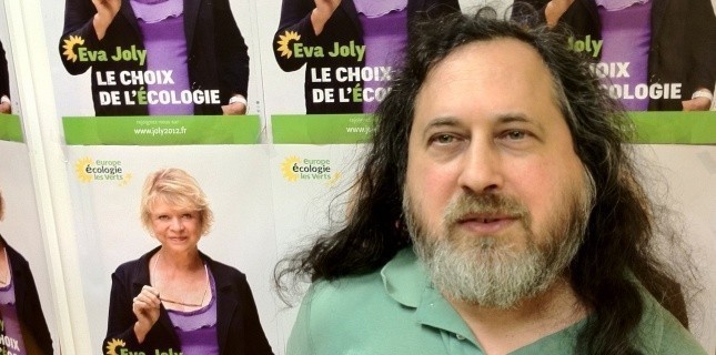 Richard Stallman, père du logiciel libre, dans le QG de campagne d'Europe-Ecologie-Les Verts (Boris Manenti - Le Nouvel Observateur)
