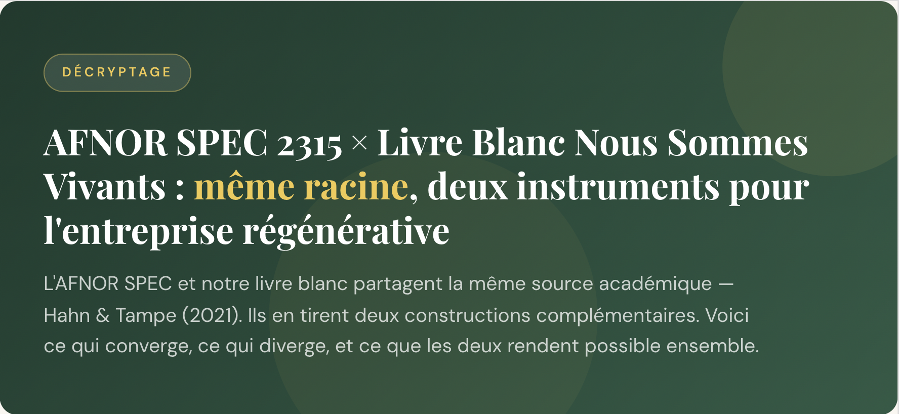 AFNOR SPEC 2315 × Livre Blanc Nous Sommes Vivants